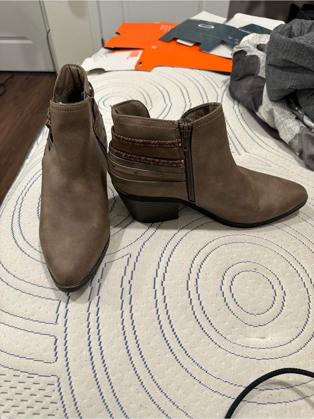 Jellypop Taupe Ankle Booties with Braided Strap Detail